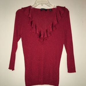 Dana Buchman Red Metallic Ruffle Sweater - Large.